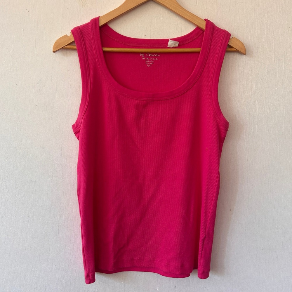Chicos Tank Top Womens Large Pink Ribbed Scoop Neck Stretch Barbiecore